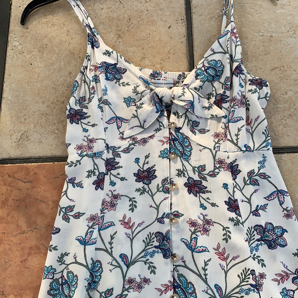 American Eagle Cream Floral A Line Dress